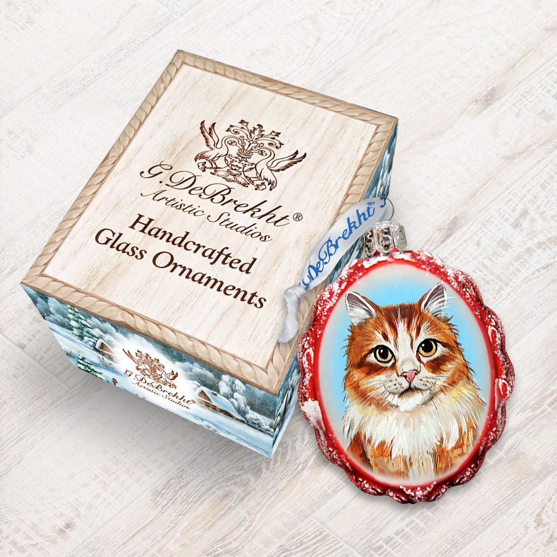 Red Tab with Curios Glance Mercury Glass Ornament by G. DeBrekht - Pets Dog and Cats Decor - 774012