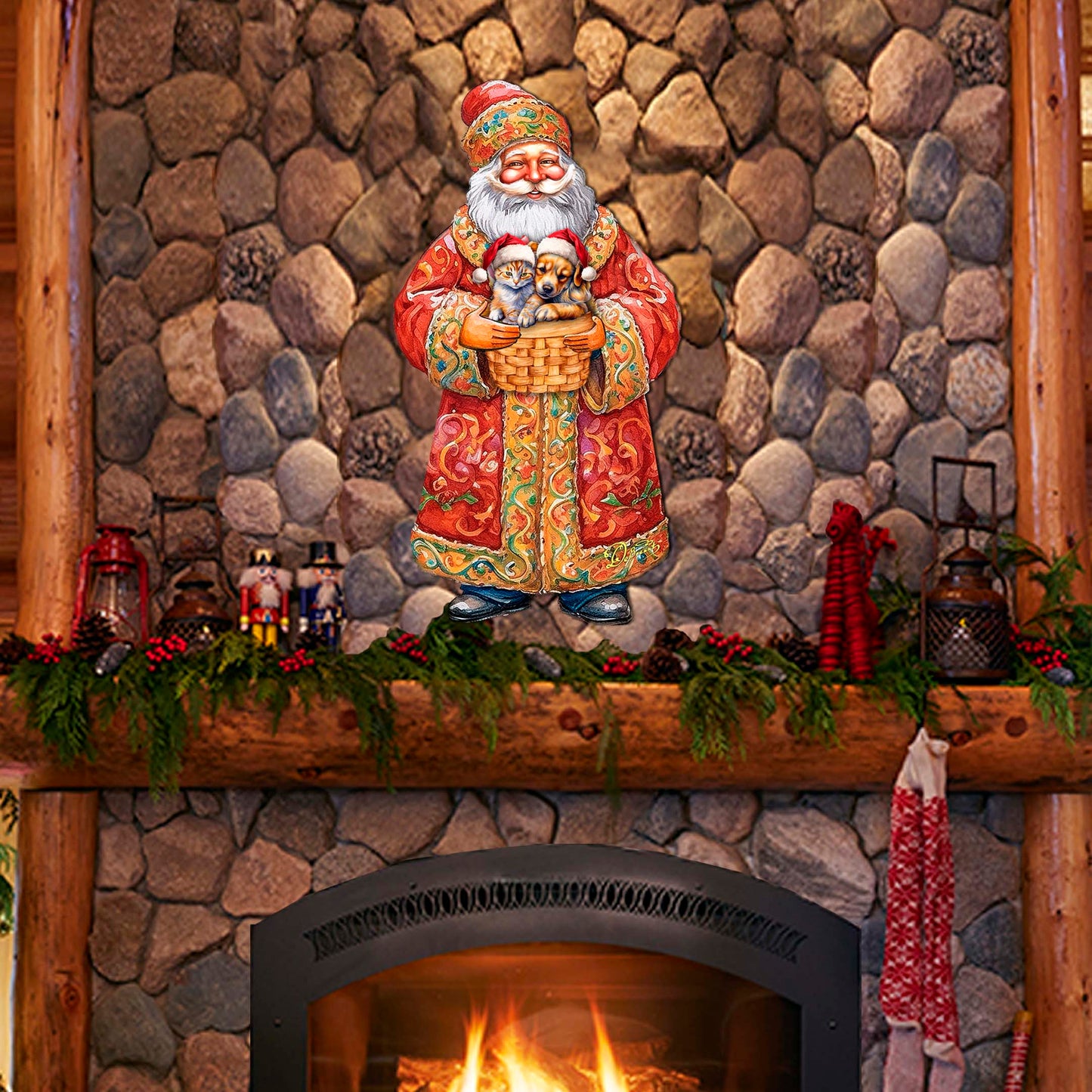 Yuletide Pets with Santa Holiday Door Decor by G. Debrekht - Christmas Santa Snowman Decor - 8691406H