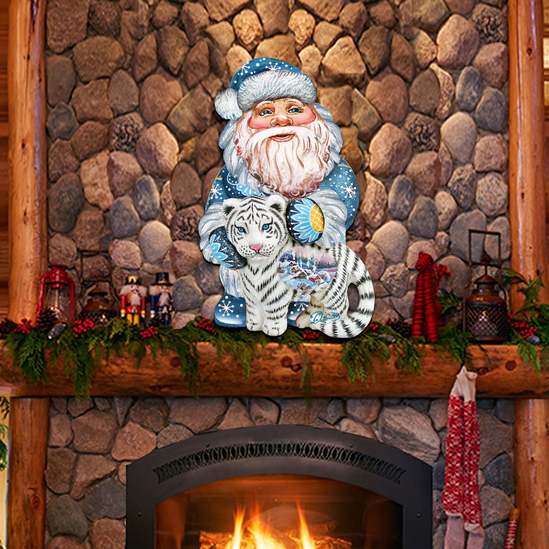 White Tiger Santa Christmas Door Decor by G. DeBrekht - Christmas Santa Snowman Decor - 8118091H