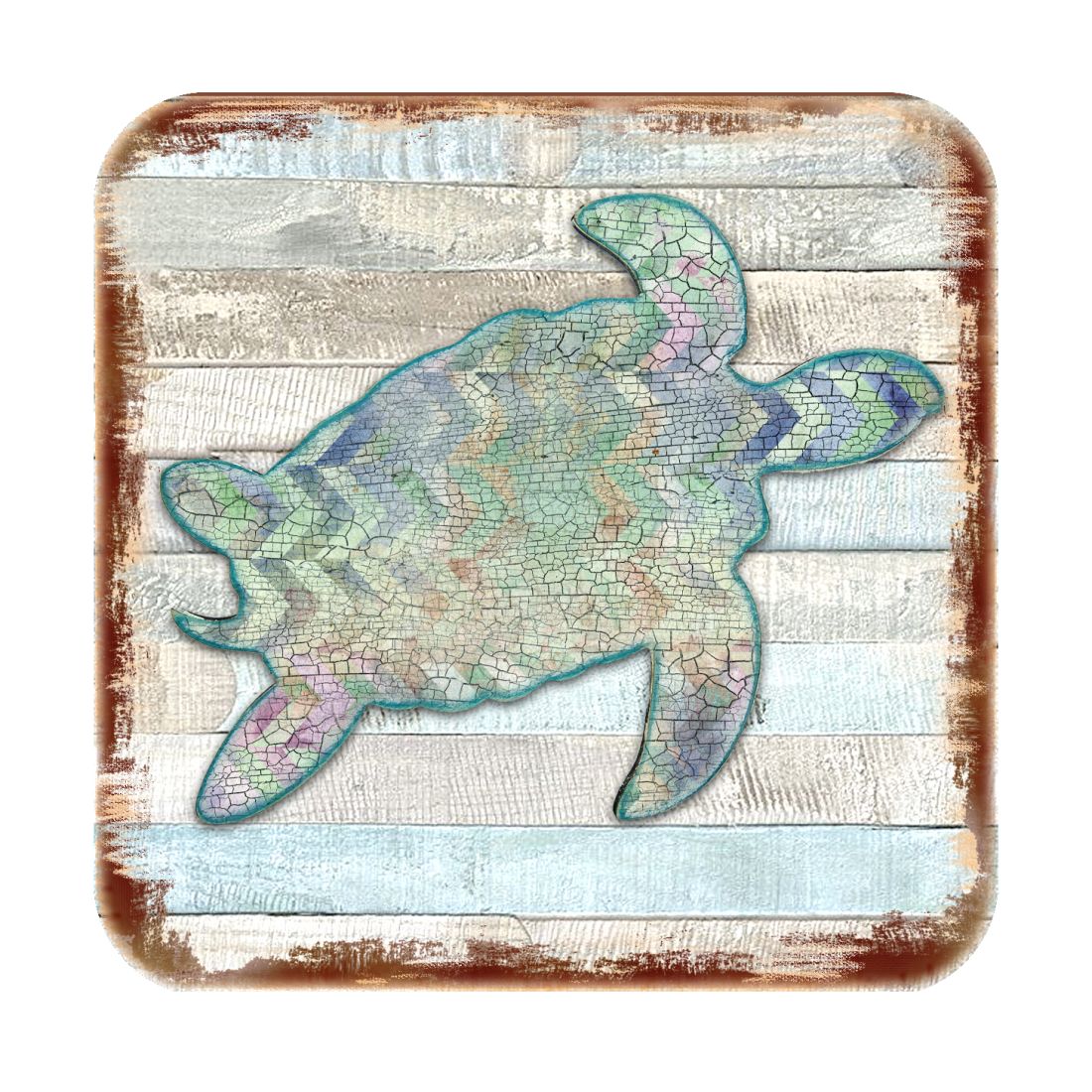 Sea Turtle Coastal Wooden Cork Coasters Gift Set of 4 by Nature Wonders - Coastal Sea-Life Decor - 8198518-9C-S4
