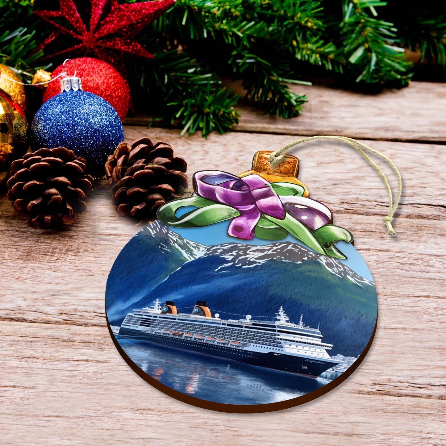 Alaskan Cruise Adventure Wooden Ornaments by G.Debrekht - Wildlife Holiday Decor - 870032