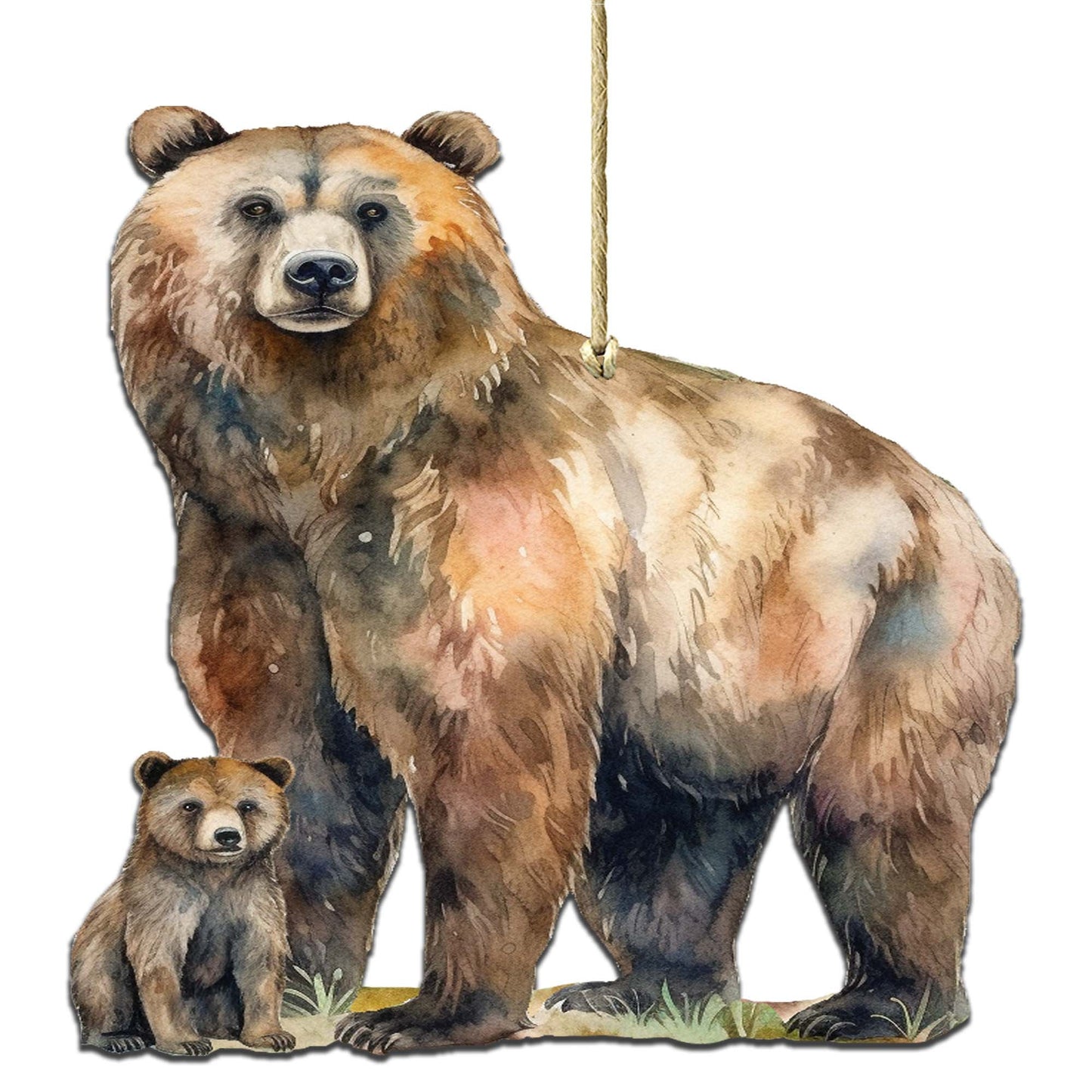 Grizzly Bear with Cub Wooden Ornaments by G.Debrekht - Wildlife Holiday Decor - 8710105-2