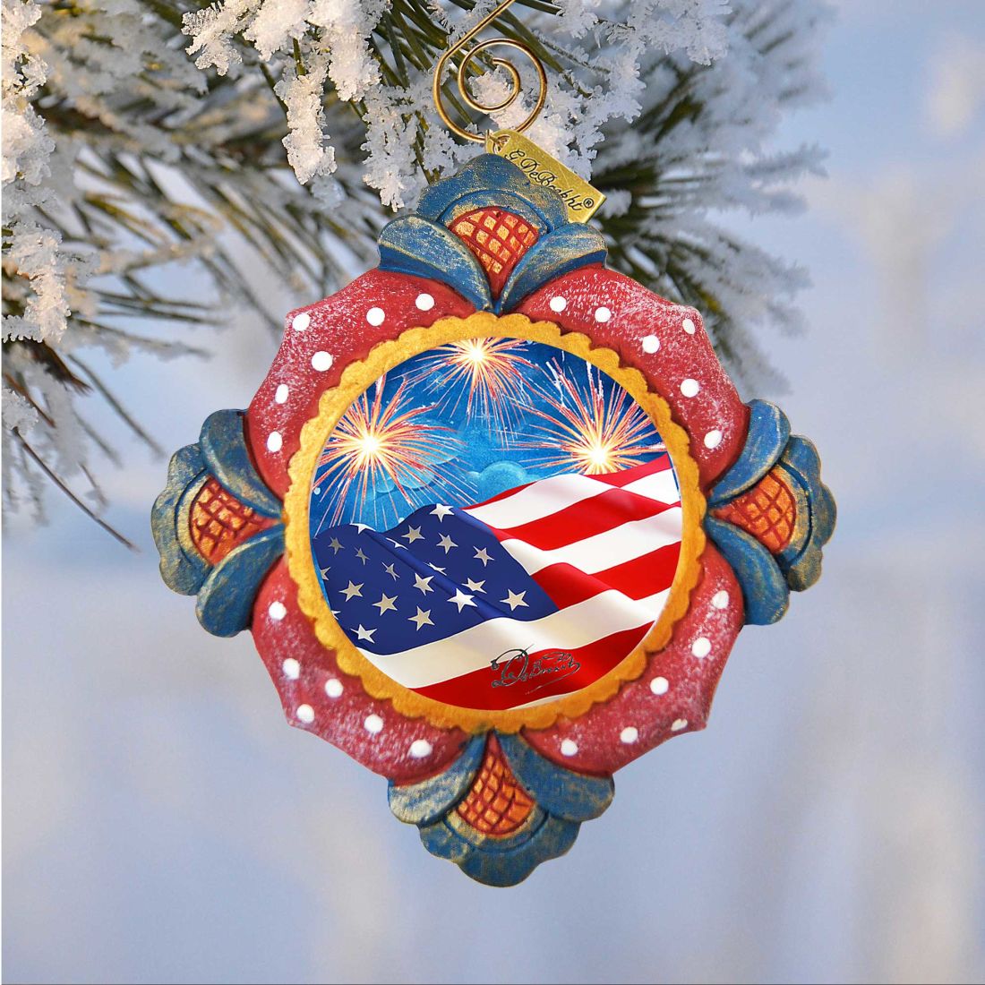 Patriotic Fireworks Sculpted Hand-Painted Christmas Ornament by G. DeBrekht - American Christmas Decor - 6103403