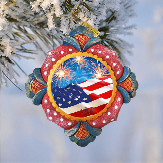 Patriotic Fireworks Sculpted Hand-Painted Christmas Ornament by G. DeBrekht - American Christmas Decor - 6103403