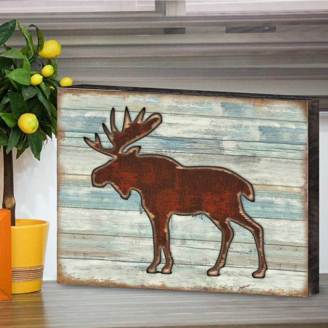 Rustic Moose Wooden Wall Art by G. DeBrekht - Wildlife Holiday Decor - 8198222B