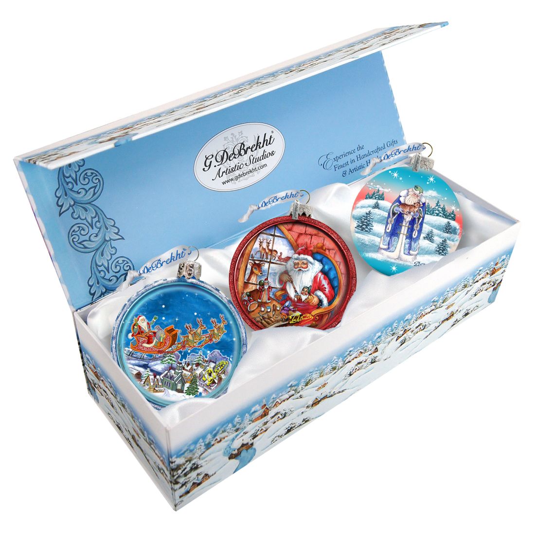 Christmas Balls Glass Ornament Set of 3 by G. DeBrekht - Christmas Santa Snowman Decor - 75011-B3