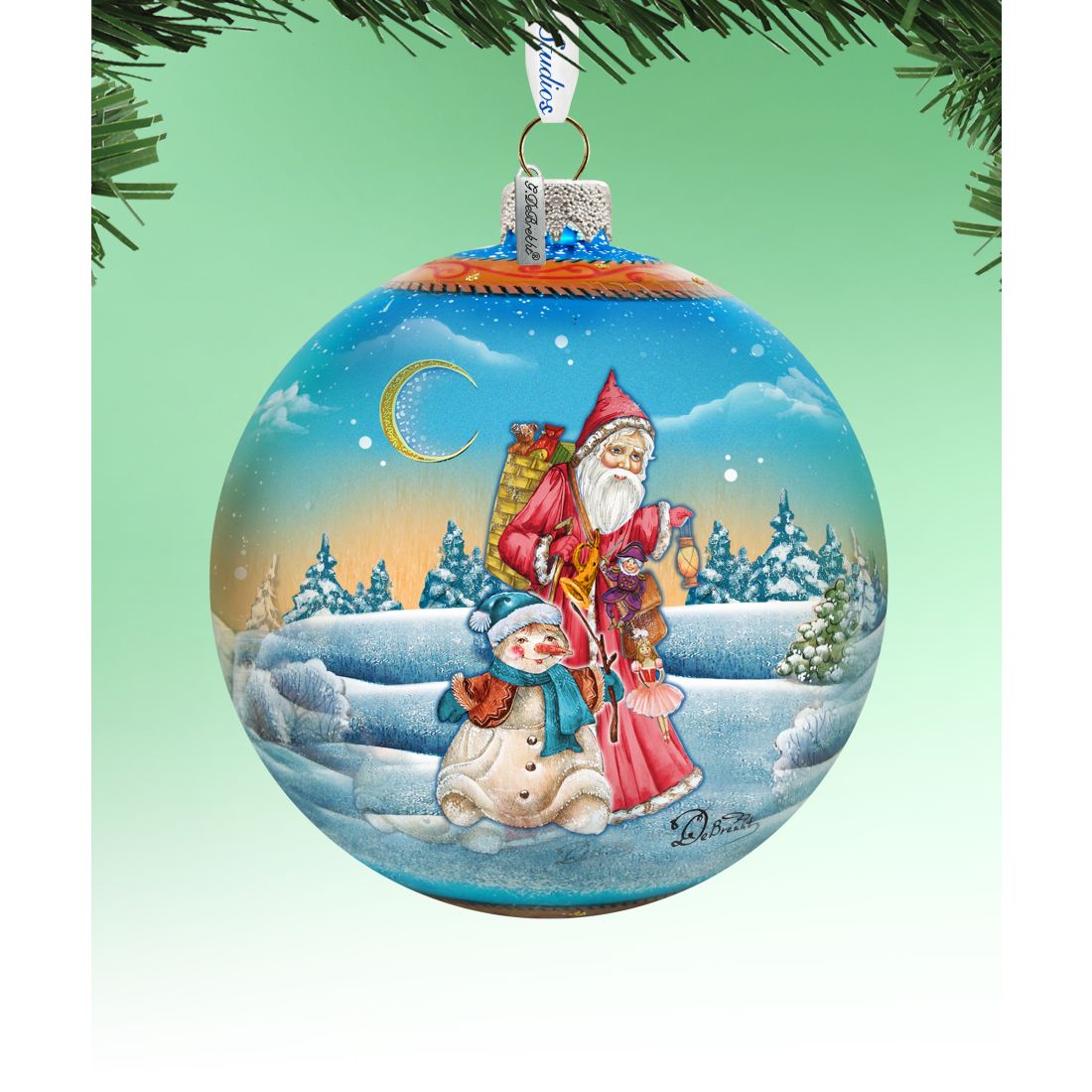 Winter Village Christmas Ball Glass Ornament Limited Edition by G. DeBrekht - Christmas Santa Snowman Decor - 73855