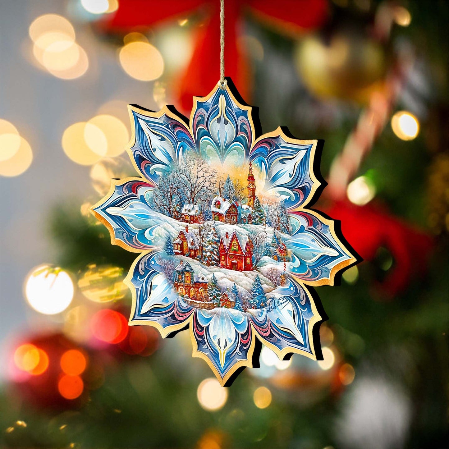 Winter Village Snowflake Wooden Ornaments by G. Debrekht - Christmas Decor - 8688418