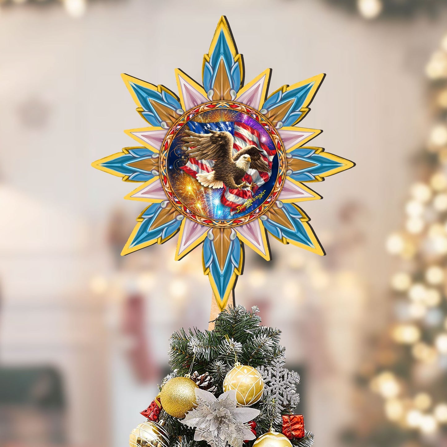 American Patriotic Eagle Tree Topper Wooden Decor by D. Gelsinger -Patriotic Holiday Decor - 89515-DG