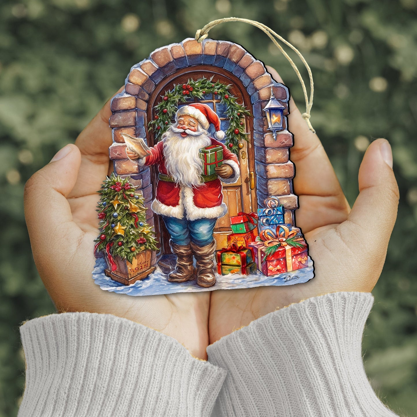 Santa's Surprise Visit Holiday Wooden Ornaments by G. Debrekht Christmas Santa Snowman Decor - 8611045