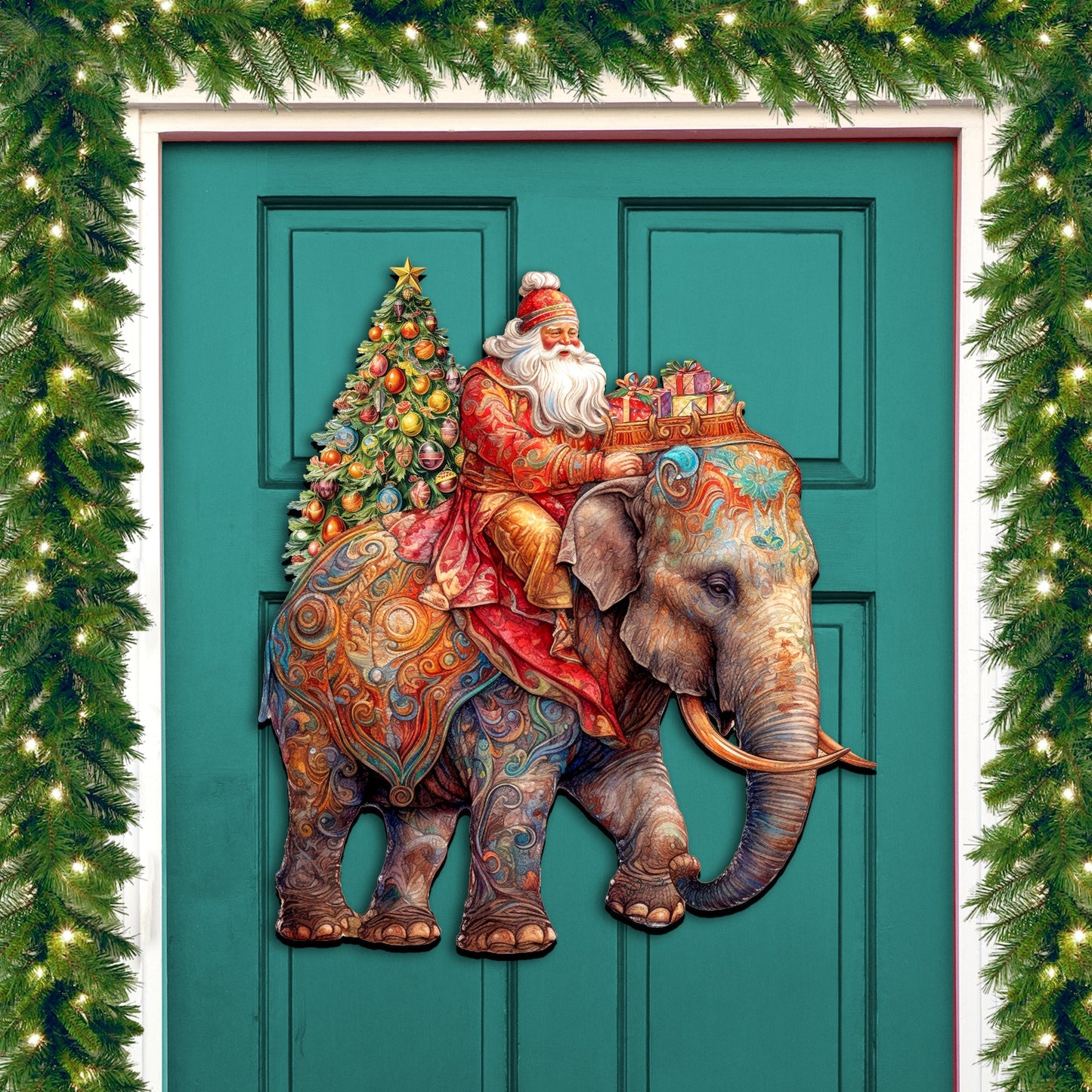 Santa on Elephant Holiday Door Decor  by G. Debrekht - Christmas Decor - 8611043-2H
