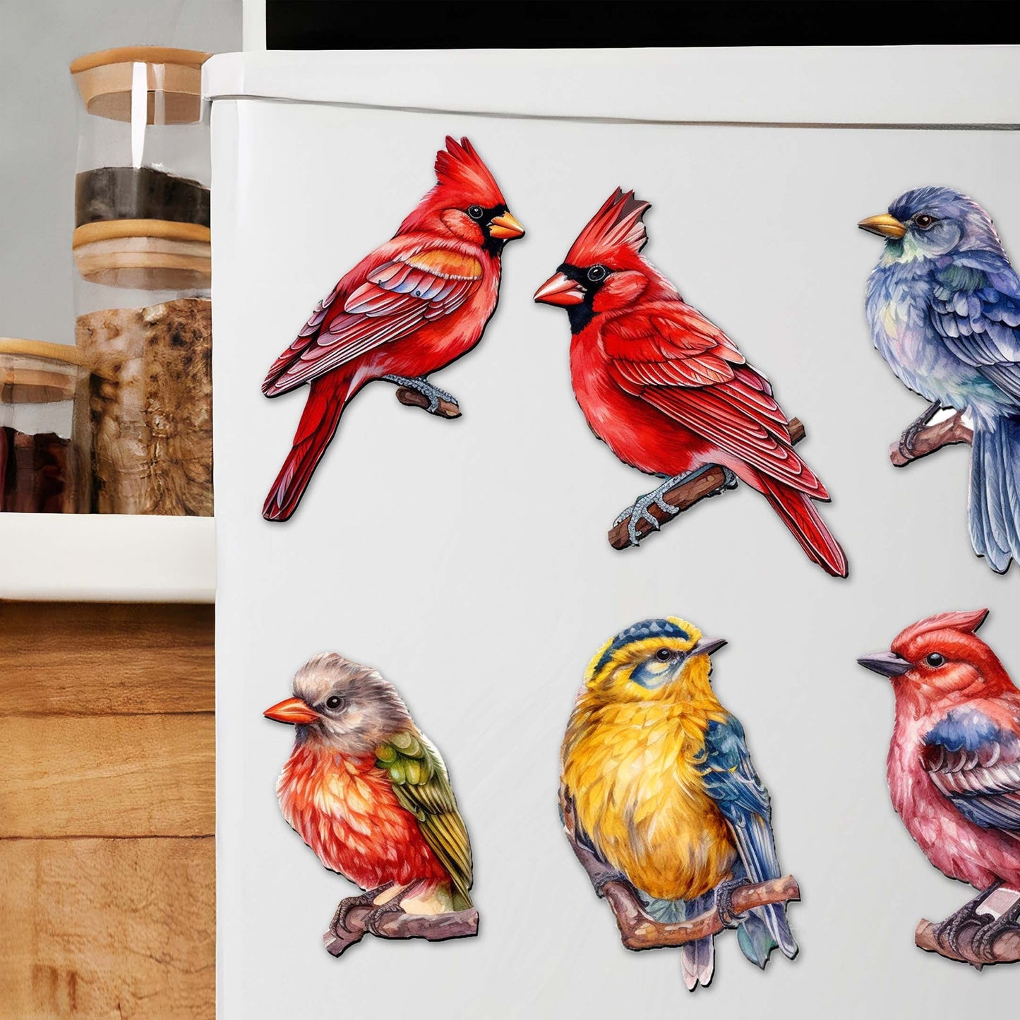 Winter Birds Decorative Wooden Magnets Set of 6 by G. Debrekht - Christmas Decor - 8090005G-S6