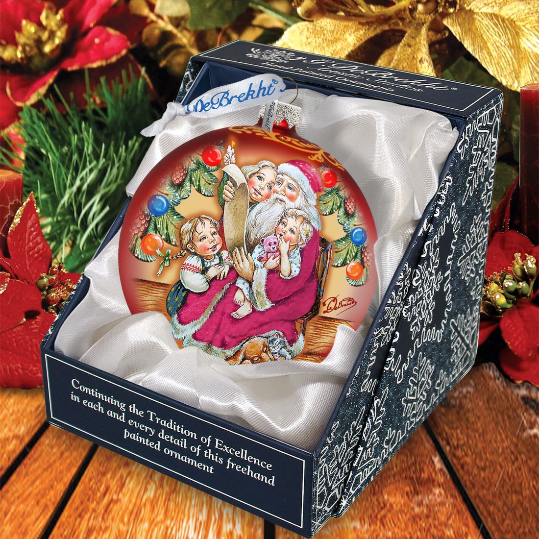 Santa Gift List Glass Ornament by G. DeBrekht - Christmas Santa Snowman Decor - 73364