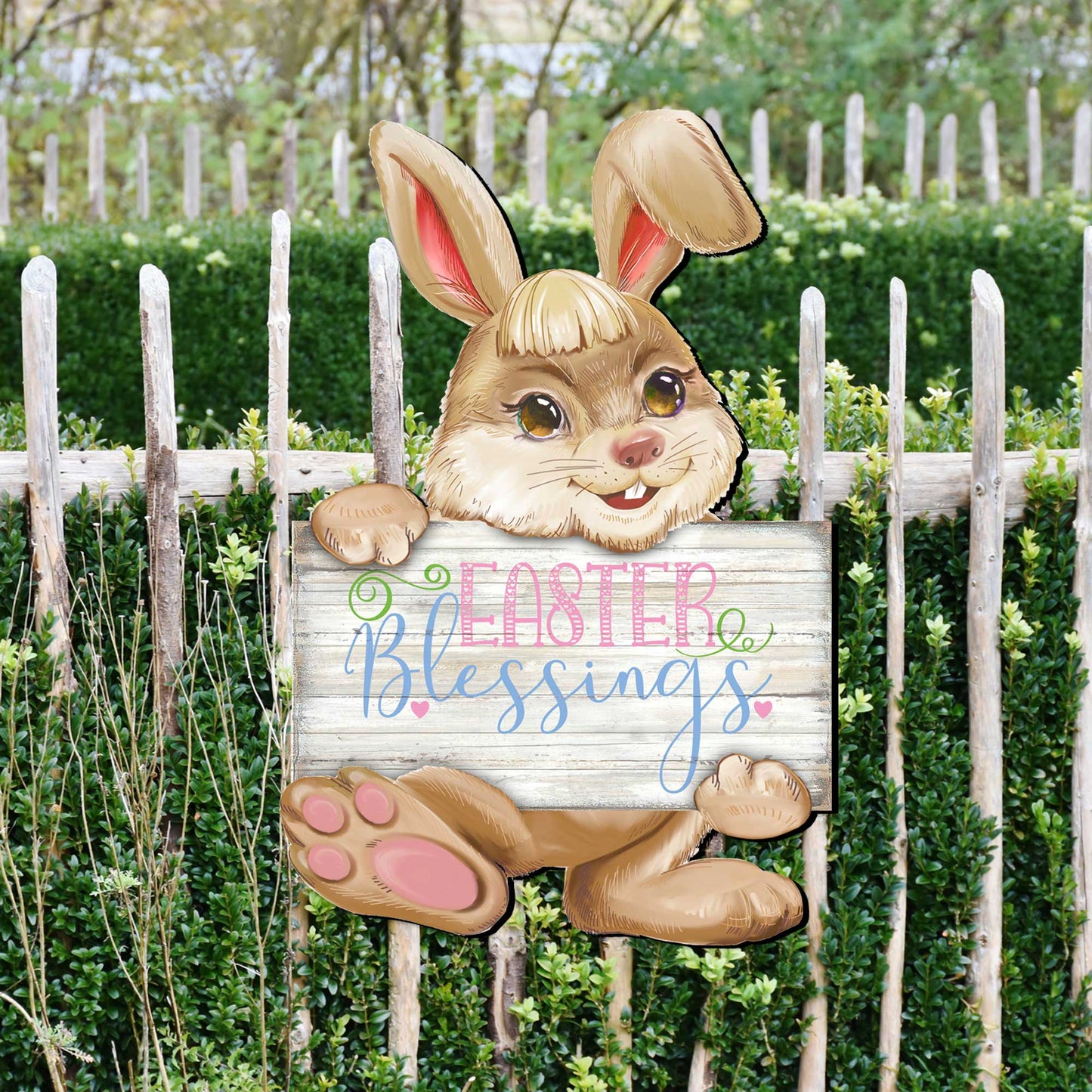 Easter Blessing Bunny Wooden Door Hanger by G. DeBrekht - Easter Spring Decor - 815433-3H