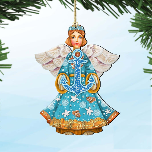 Guardian of The Sea Angel Wooden Ornaments by G. DeBrekht - Coastal Holiday Decor - 8152724-2