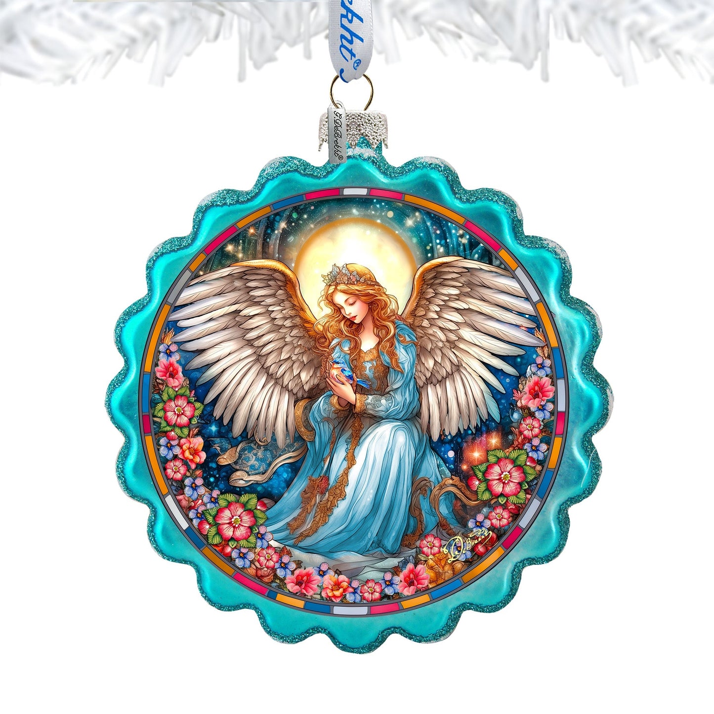 Angel of Healing Wreath Glass Ornament by G. Debrekht - Nativity Holiday Decor - 759-064