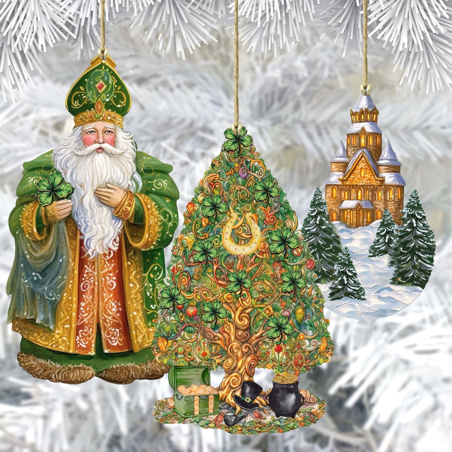 Santas Around the World - Irish Inspired Santa - Wooden Ornaments Set of 3 by G. DeBrekht Christmas Santa Snowman Decor - 8091306S3
