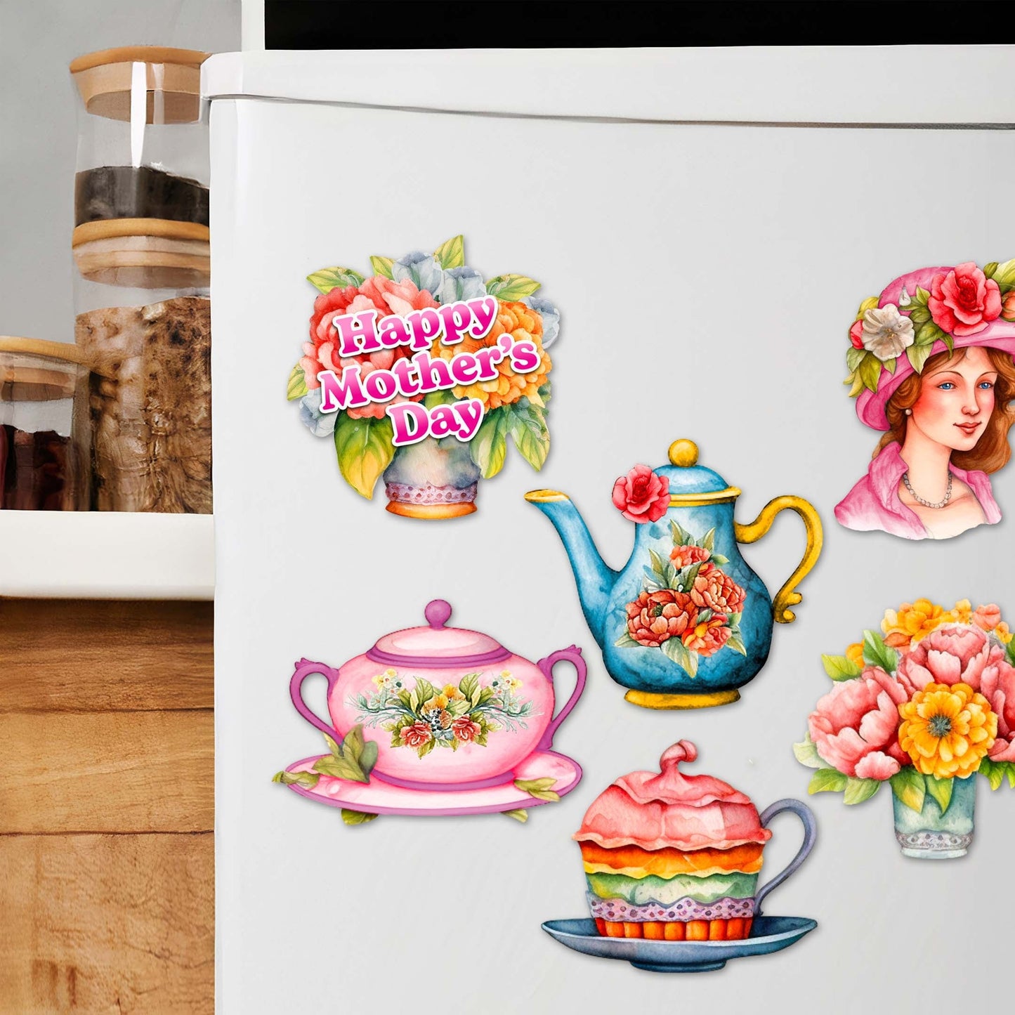 Happy Mother's Day Decorative Wooden Magnets Set of 6 by G. Debrekht - Family Love Decor - 8090059G-S6