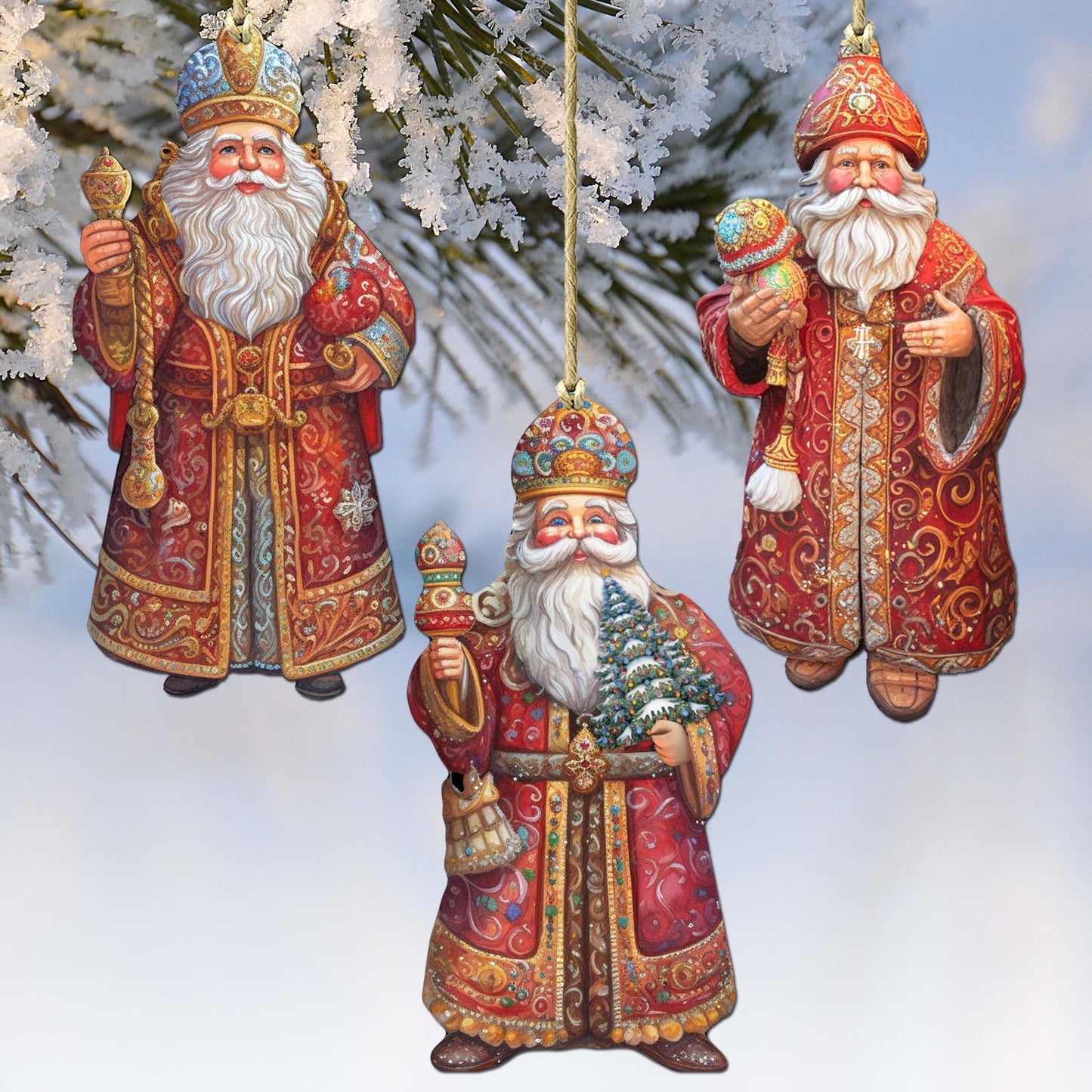 Santa Decorative Wooden Ornaments Set of 3 by G. Debrekht - Christmas Decor - 8091032-S3