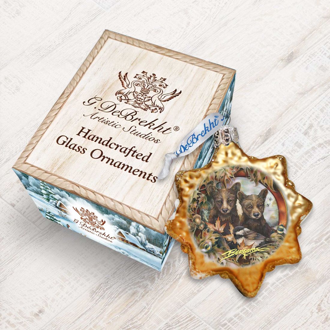 Simple Joys Black Bear Cubs Mercury Glass Ornament by J. Bergsma - Wildlife Holiday Decor - 7783850-JB