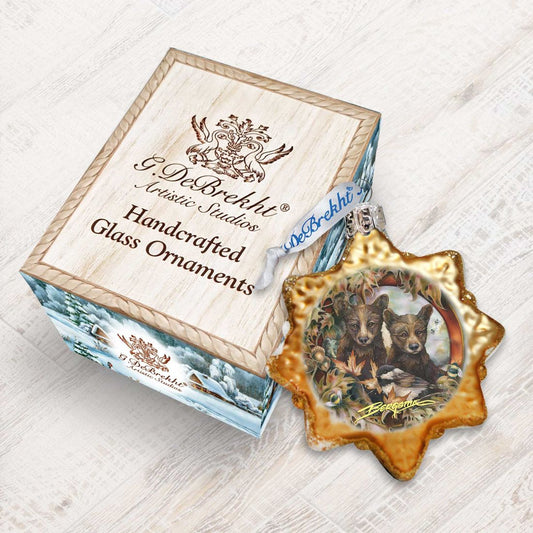 Simple Joys Black Bear Cubs Mercury Glass Ornament by J. Bergsma - Wildlife Holiday Decor - 7783850-JB