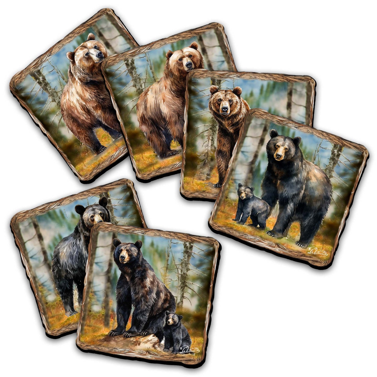 Bear Haven Wooden Cork Placemat and Coasters Gift Set of 7 by Nature Wonders Nature Wildlife Décor  - 85409C-S7