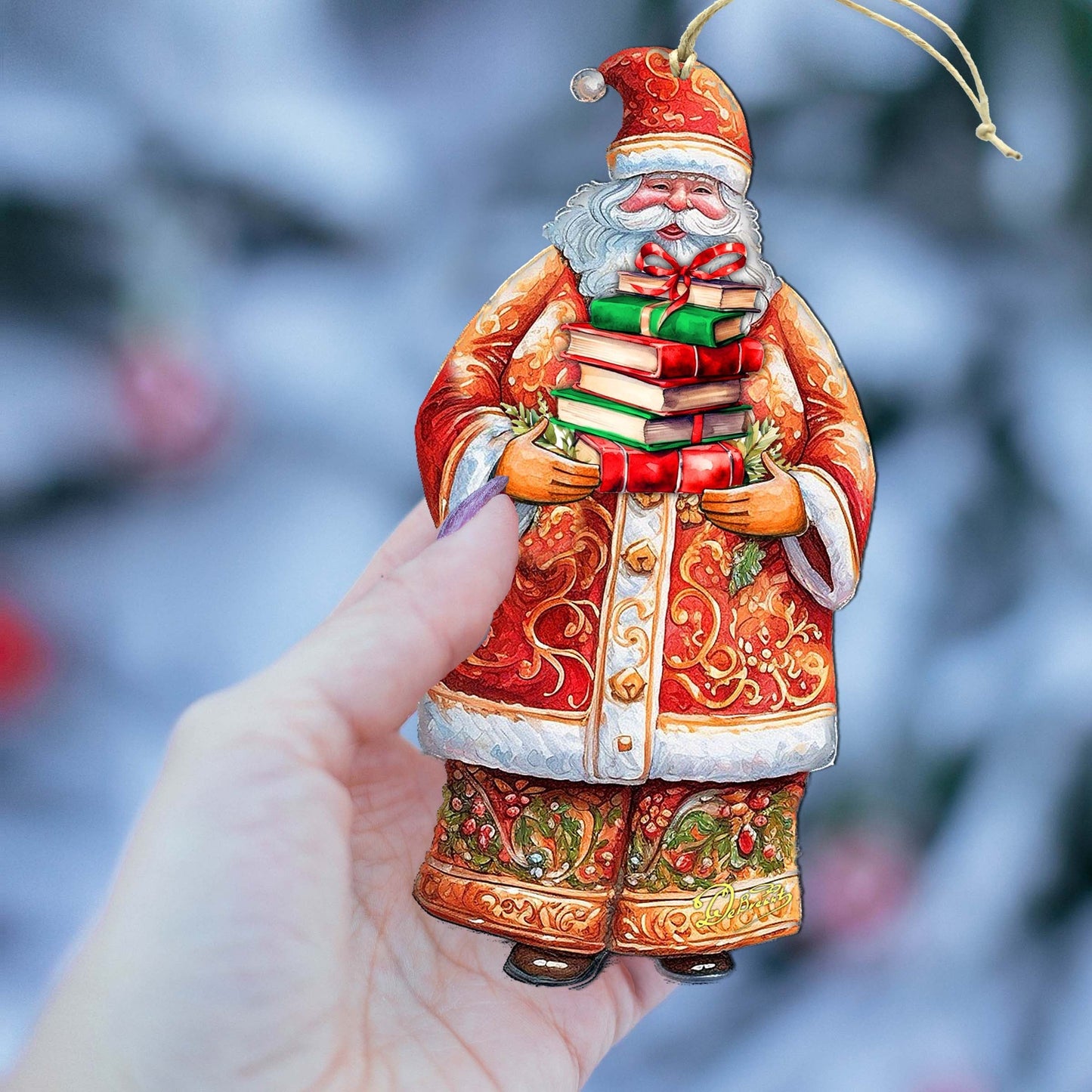 Santa's Book Collection Wooden Ornaments by G. Debrekht - Christmas Santa Snowman Decor - 8691405