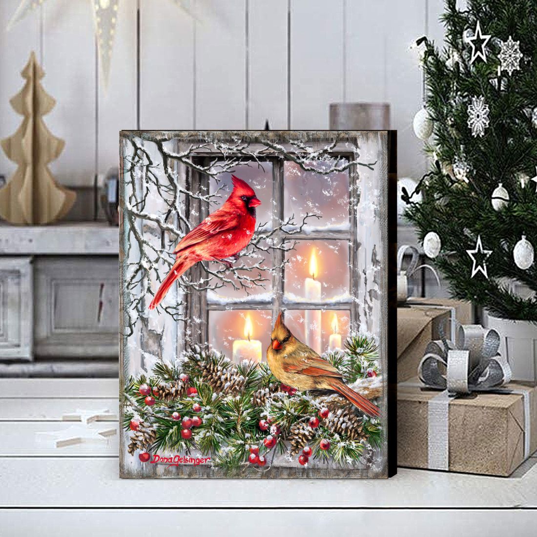 Winter House Birds Art Wooden Wall Art by D. Gelsinger - Nature Wildlife Decor  - 95667B-DG