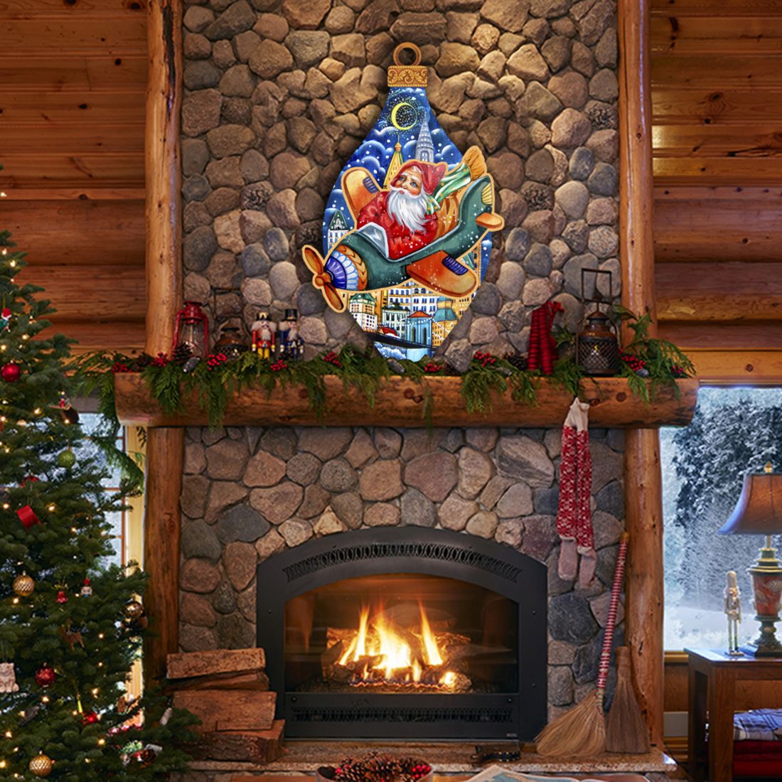 Santa On an Airplane Christmas Door Decor by G. DeBrekht - Christmas Santa Snowman Decor - 8112170H