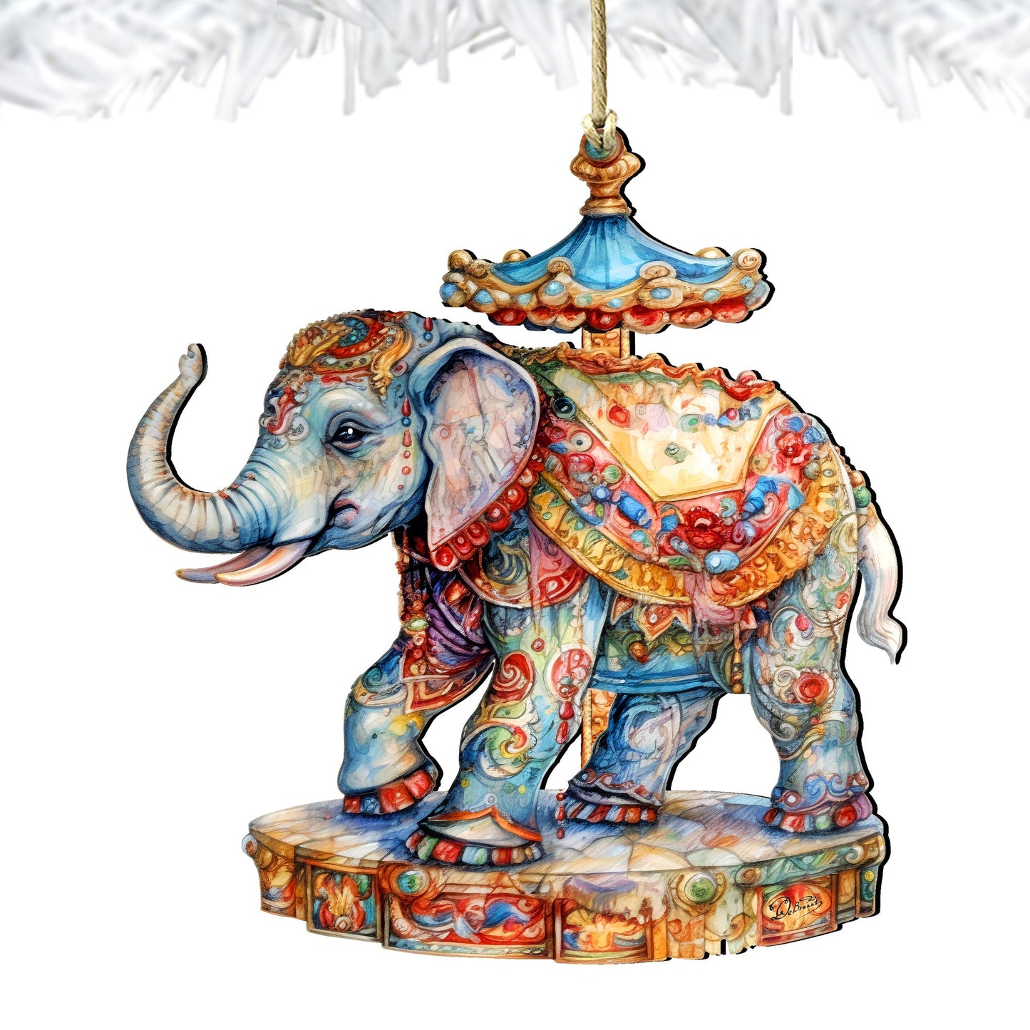 Carousel Elephant Wooden Ornaments by G. Debrekht Christmas Decor - 8611029