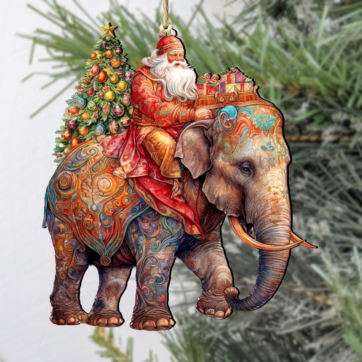 Santa on Elephant Wooden Ornaments by G. Debrekht Christmas Santa Snowman Decor - 8611043-2