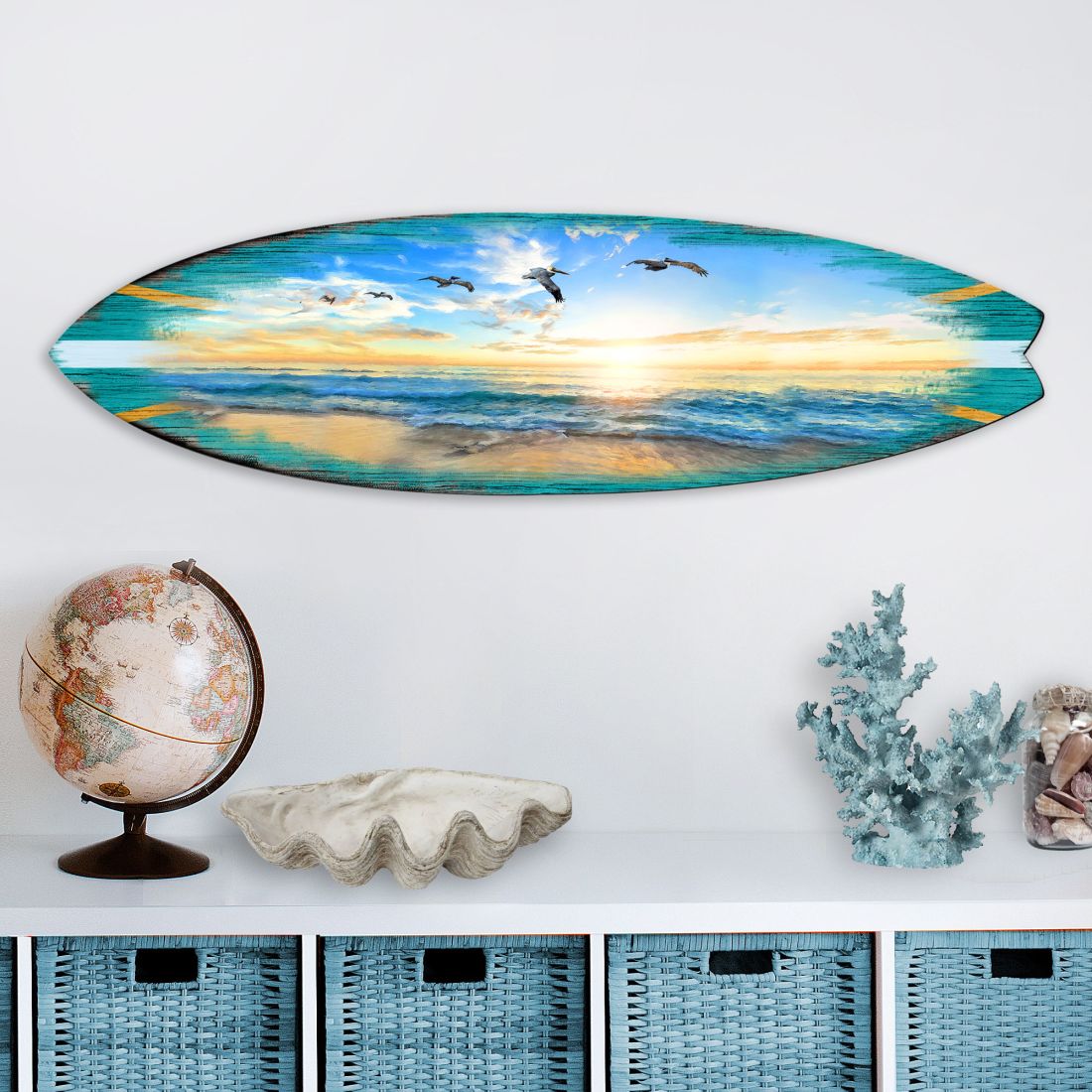 Sunset Surfboard Coastal Door Art by G. DeBrekht - Coastal Sea-Life Decor - 8490103HS