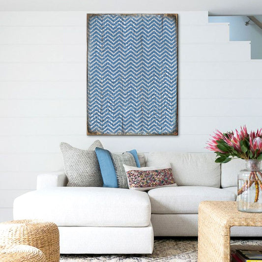 Blue Chevron Stripes Rustic Wooden Wall Art by G. DeBrekht - Floral Ornamental Decor - 95009B