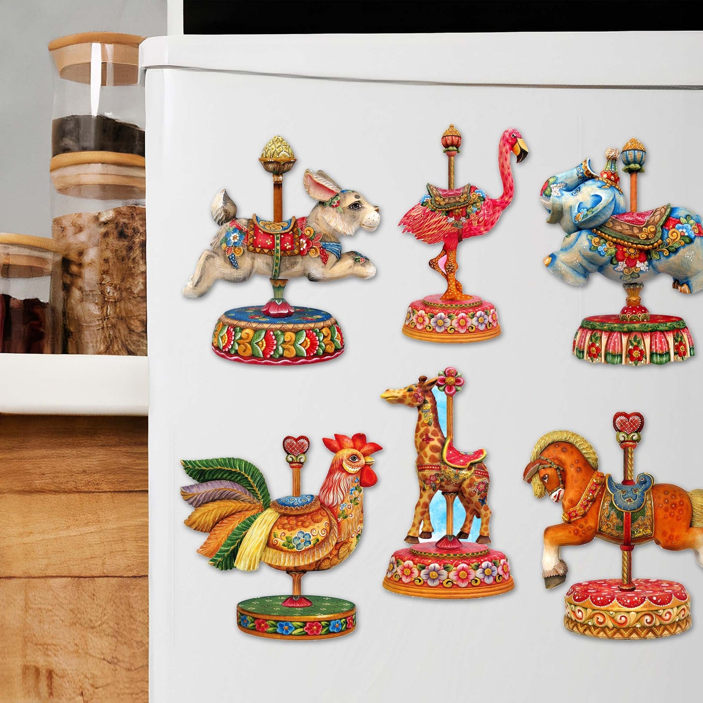 Carousel Decorative Wooden Magnets Set of 6 by G. Debrekht - Christmas Décor - 8090137G-S6
