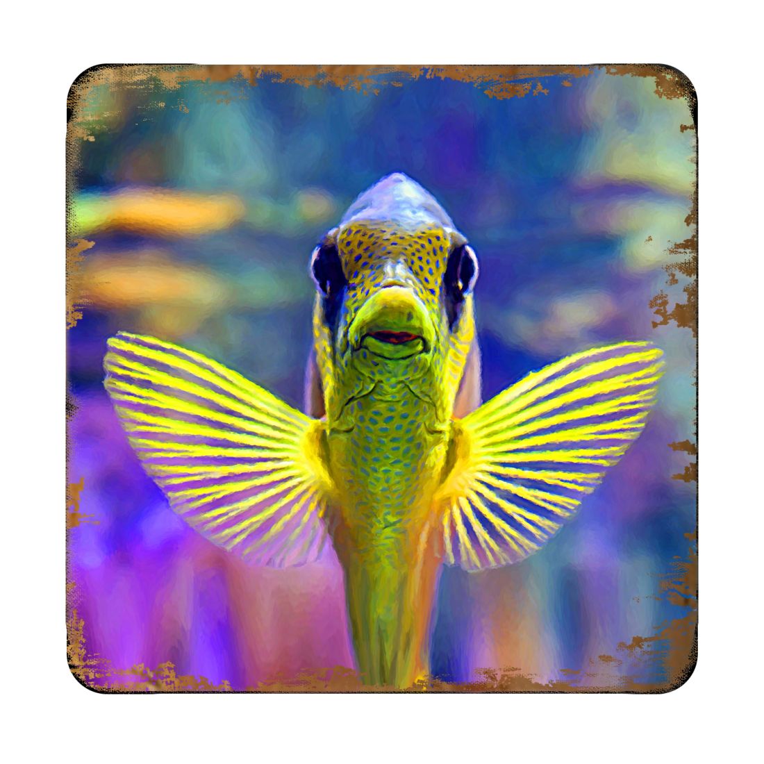 Tropical Fish Coastal Wooden Cork Coasters Gift Set of 4 by Nature Wonders - Coastal Sea-Life Decor - 95263C-S4