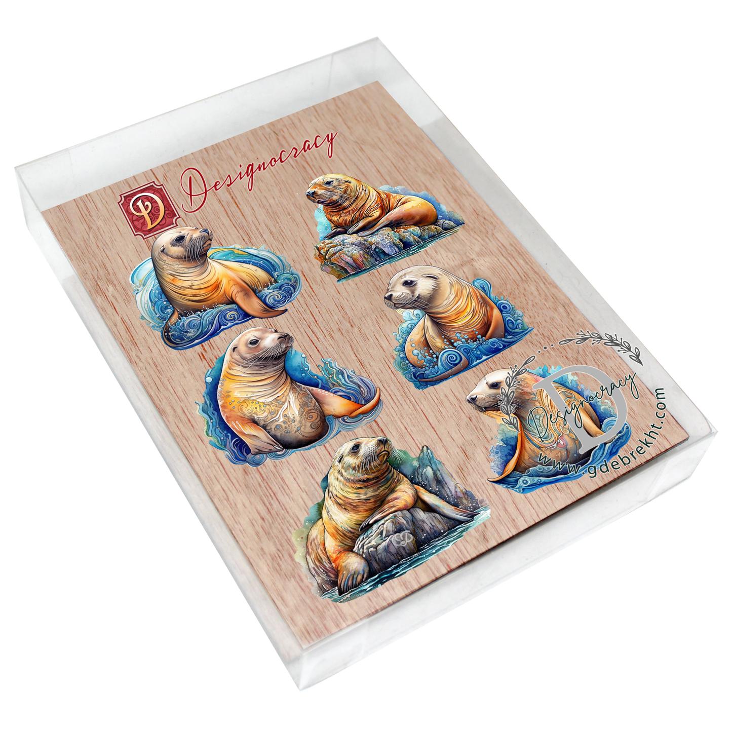 Coastal Sea Lions Decorative Wooden Clip-on Ornaments Set of 6 by G. Debrekht - Wildlife Decor - 8090127C-S6