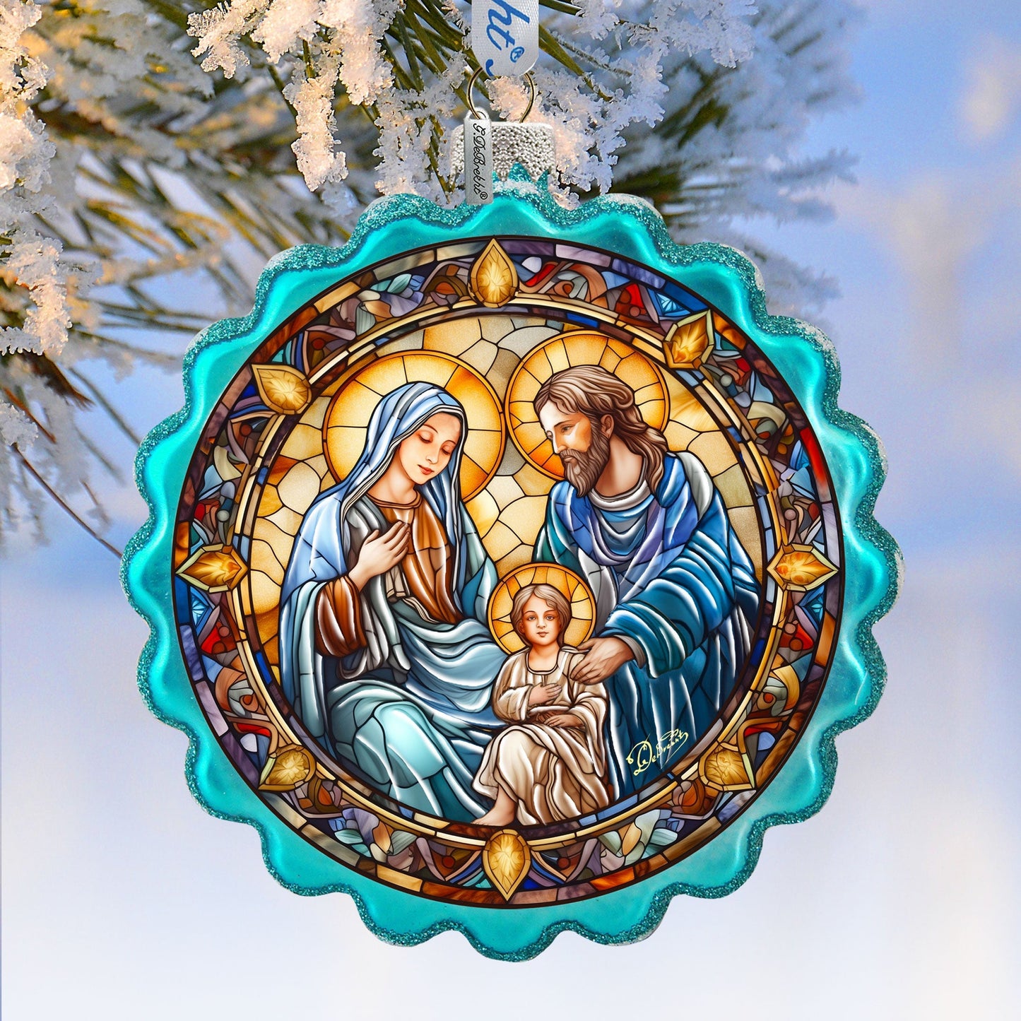 Family Love Classic Nativity Wreath Glass Ornament by G. Debrekht - Nativity Holiday Decor - 759-065