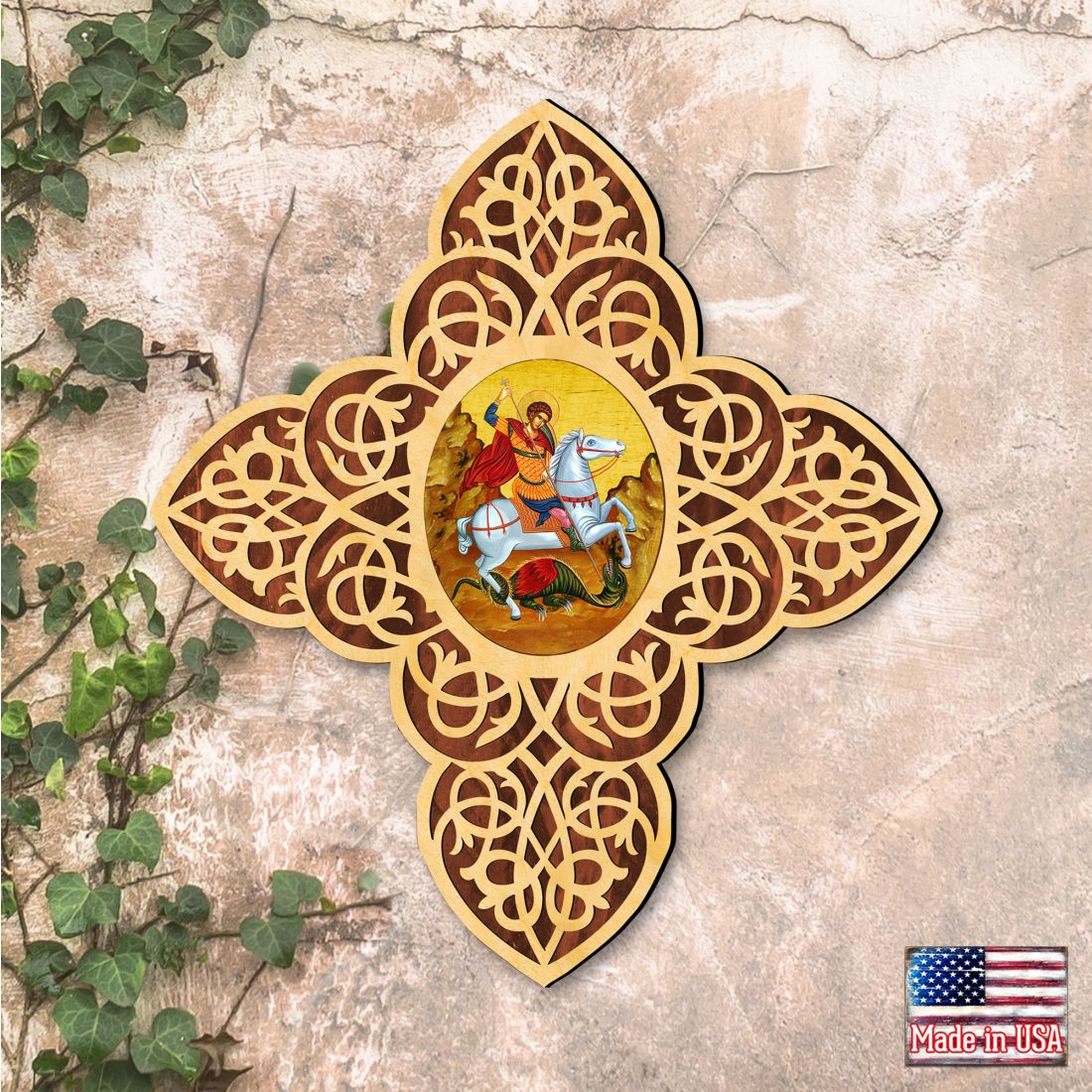 St. George Filigree Wooden Cross by Museum Icons - Inspirational Icon Decor - 88413