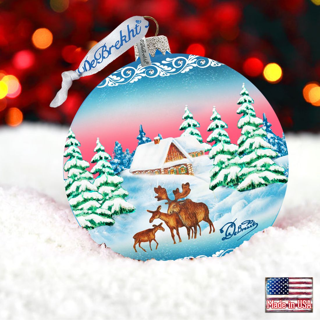 Winter Moose Family Ball Glass Ornament by G. DeBrekht - Wildlife Holiday Decor - 73115