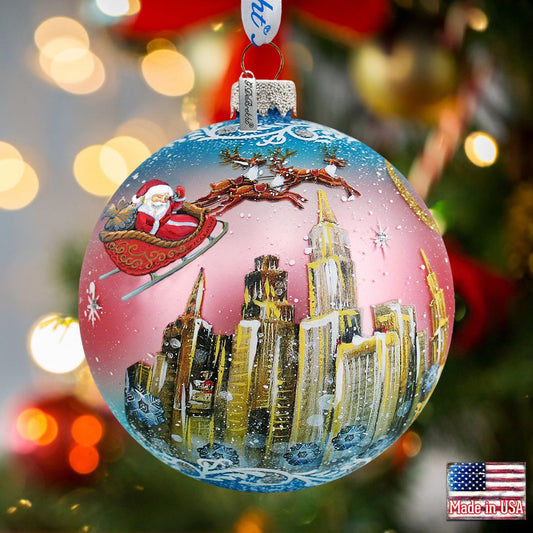 Up-Up and Away Ball Glass Ornament by G. DeBrekht - Christmas Santa Snowman Decor - 73318
