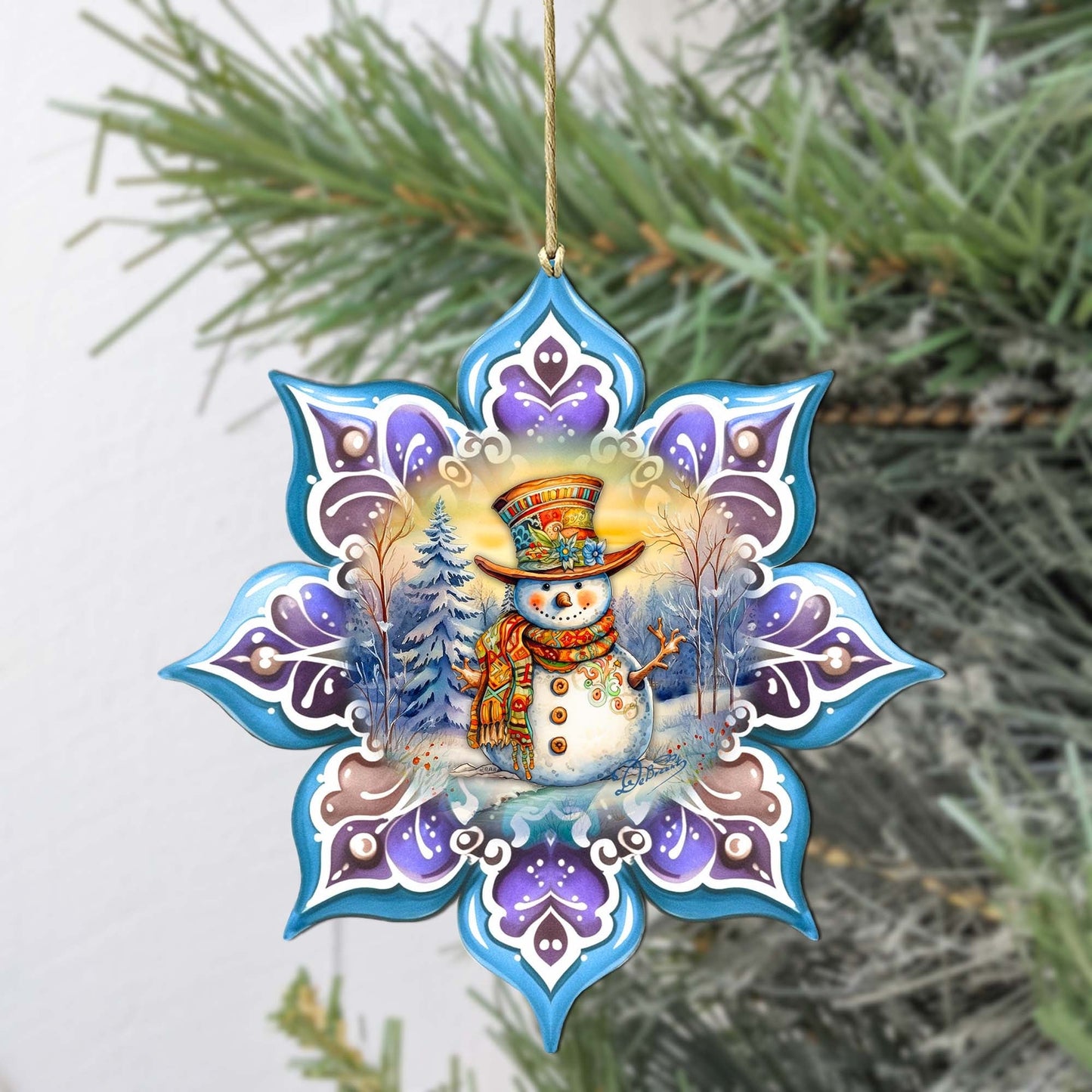 Snowman Purple Snowflake Wooden Ornaments by G. Debrekht - Christmas Santa Snowman Decor - 8688426