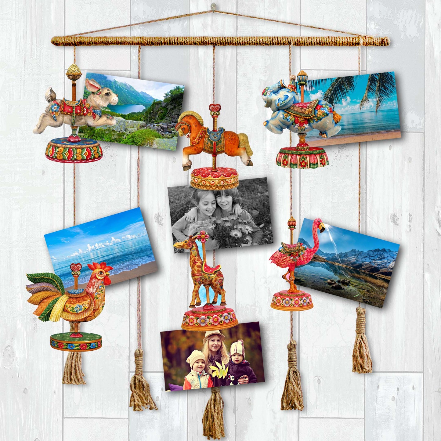 Carousel Decorative Wooden Clip-on Ornaments Set of 6 by G. Debrekht - Christmas Decor - 8090137C-S6