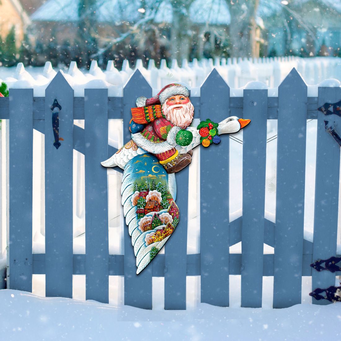 Goose Traveling Santa Christmas Door Decor by G. DeBrekht - Christmas Santa Snowman Decor - 8114060H