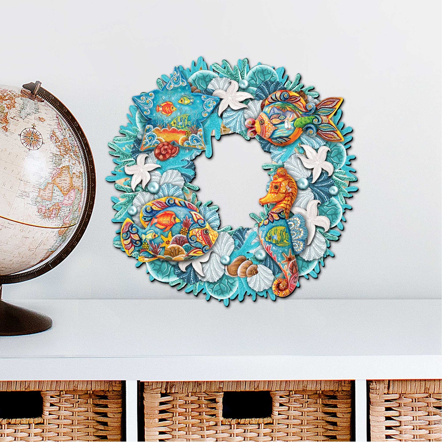 Coastal Sea Creatures Holiday Door Wreath by G. DeBrekht - Coastal Holiday Decor - 8185306-3H