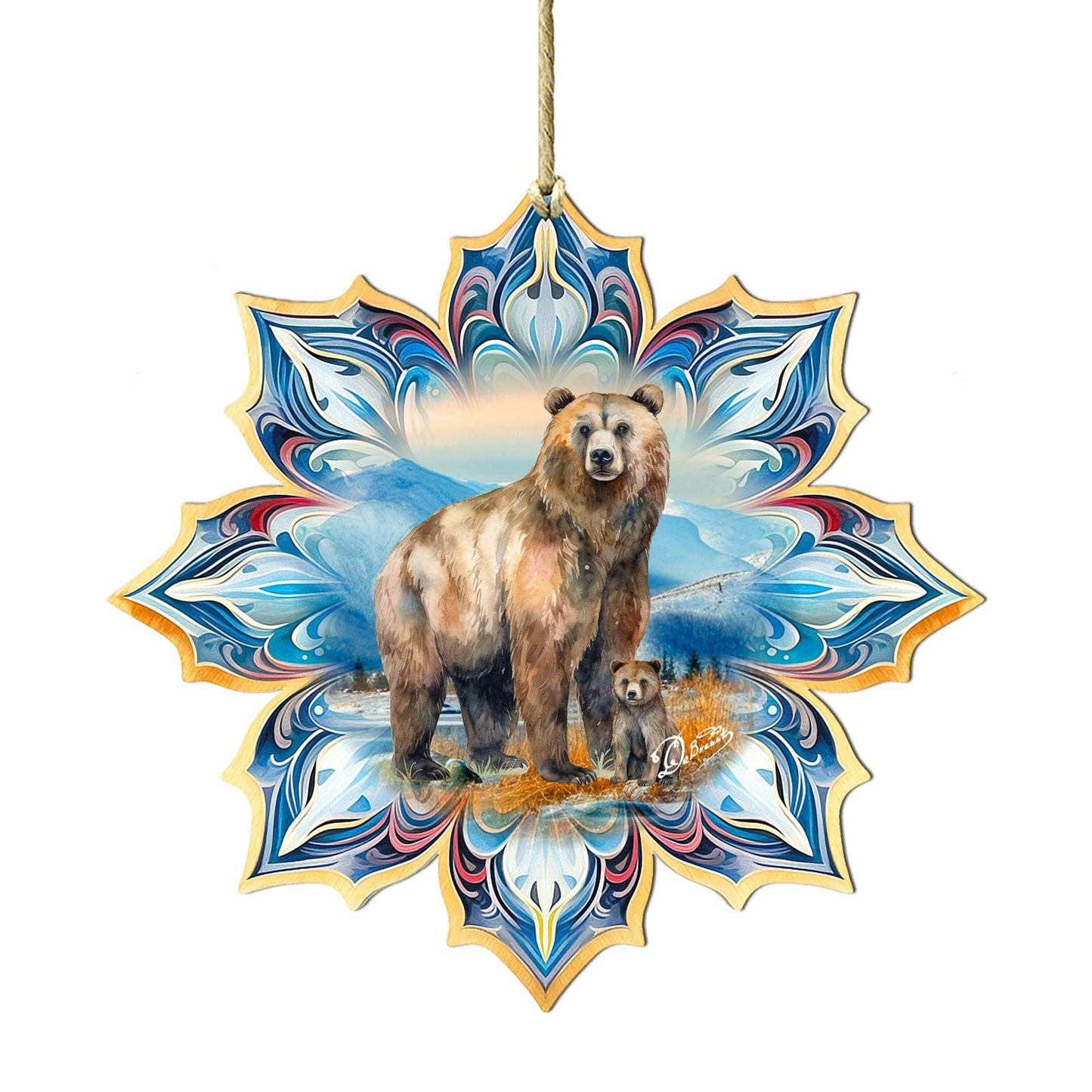 Brown Bear Snowflake Wooden Ornaments by G. Debrekht - Nature Wildlife Decor - 8688409