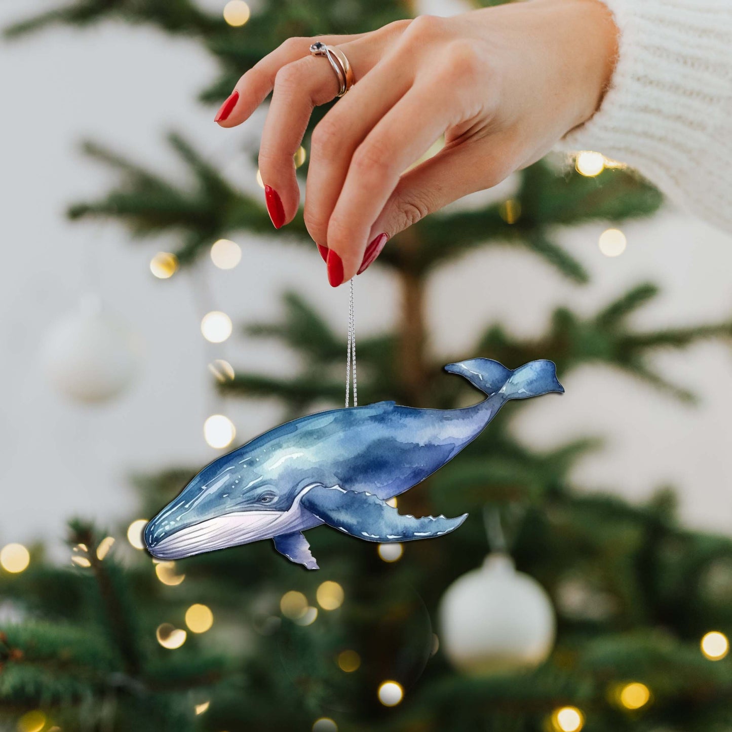 Blue Humpback Whale Wooden Ornaments by G.Debrekht - Wildlife Holiday Decor - 8710103-1