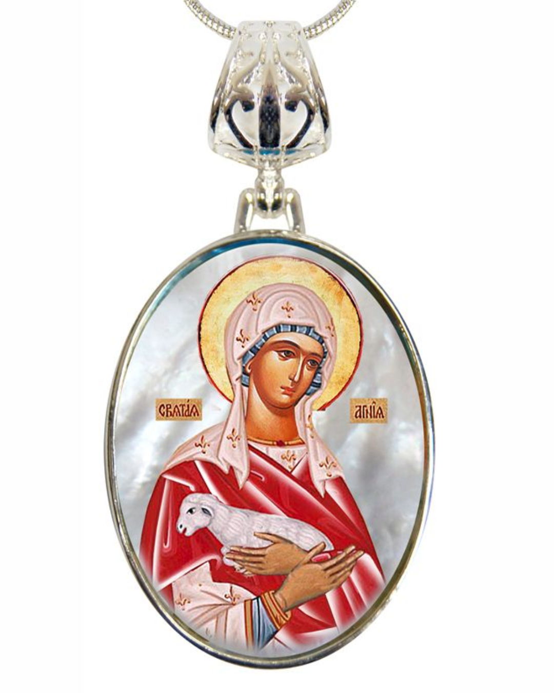 Icon of The Virgin Mary Silver Plated Mother of Pearl Necklace Jewelry - 43025