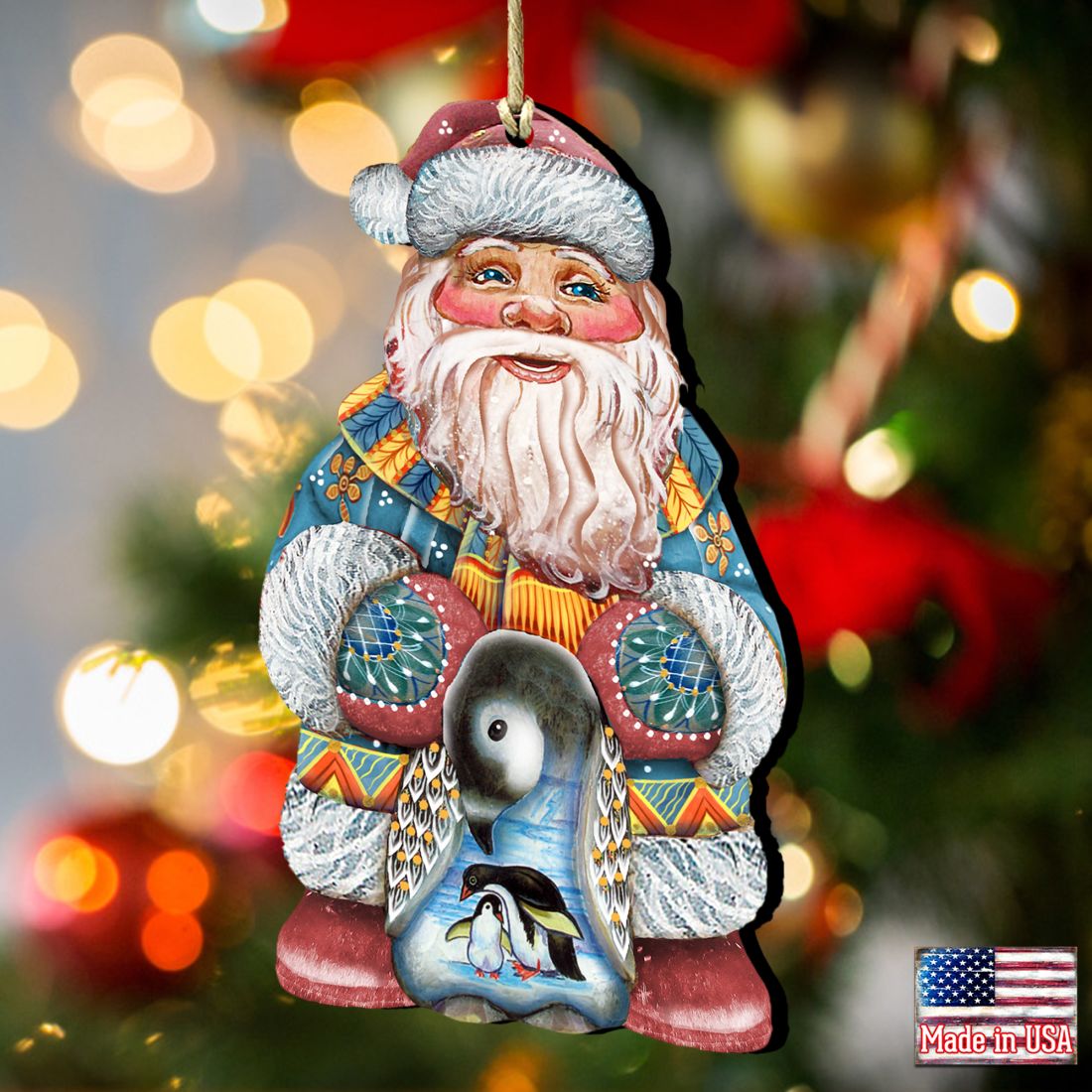 Penguin Santa Christmas Wooden Ornaments by G. DeBrekht - Christmas Santa Snowman Decor - 8118051