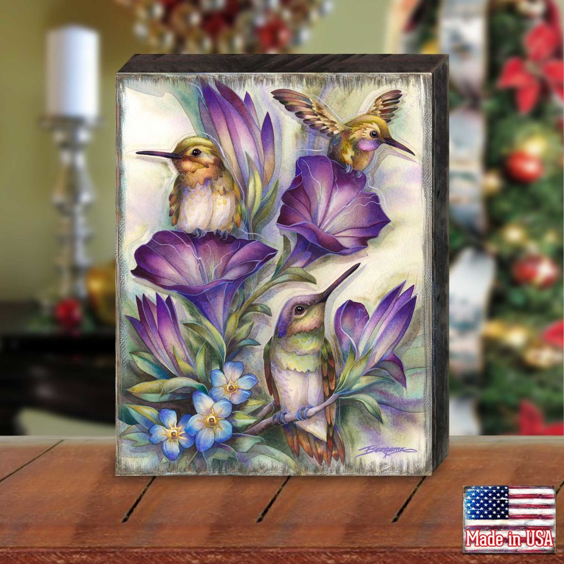 Everlasting Friendship Hummingbirds Wooden Wall Art by J. Bergsma - Nature Wildlife Decor - 85922936B-JB