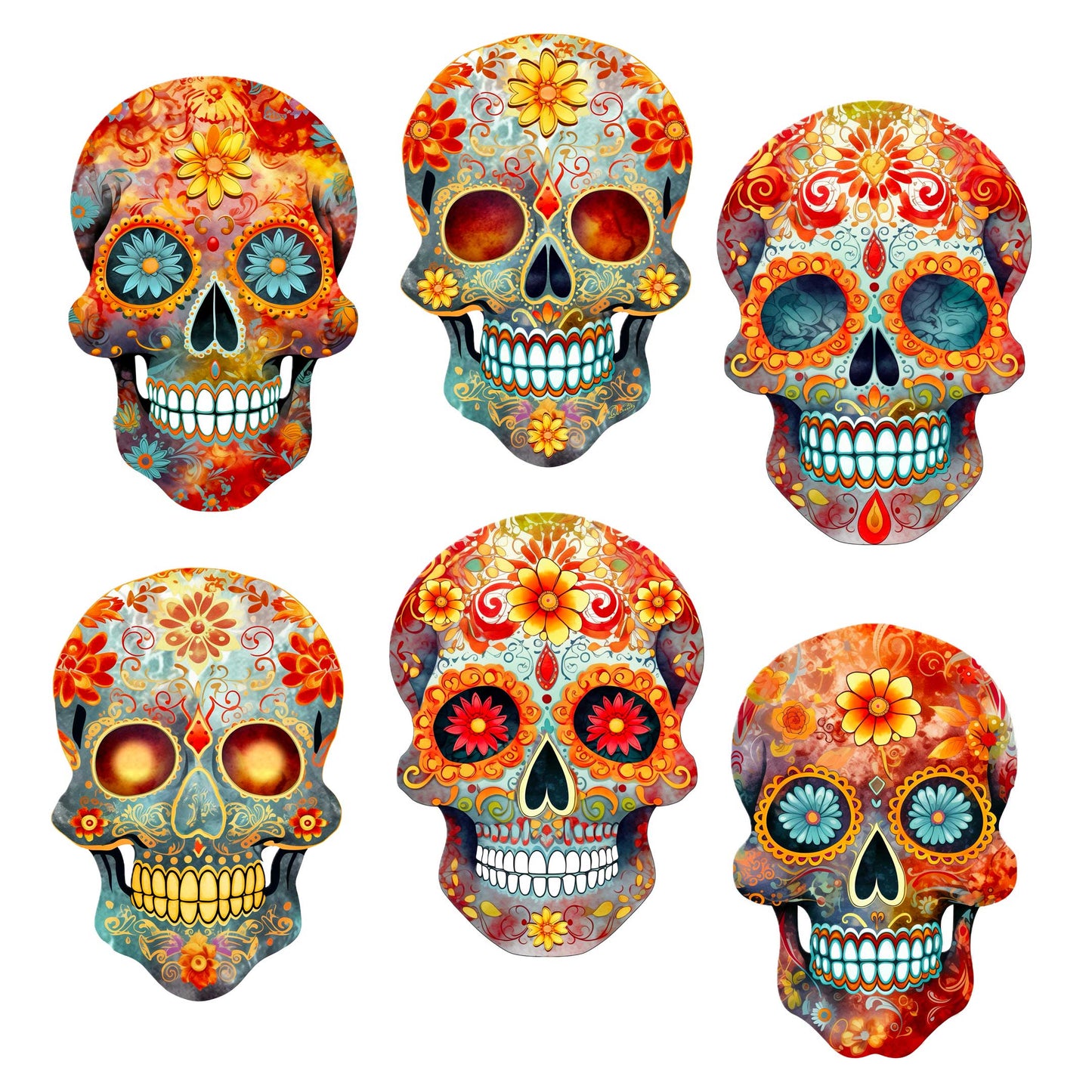 Sugar Skulls Decorative Wooden Clip-on Ornaments of 6 by G. Debrekht - Halloween Decor - 8090071C-S6